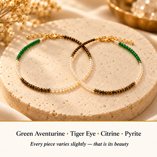 Green Aventurine, Tiger Eye, Citrine & Pyrite Anklet Set for Growth