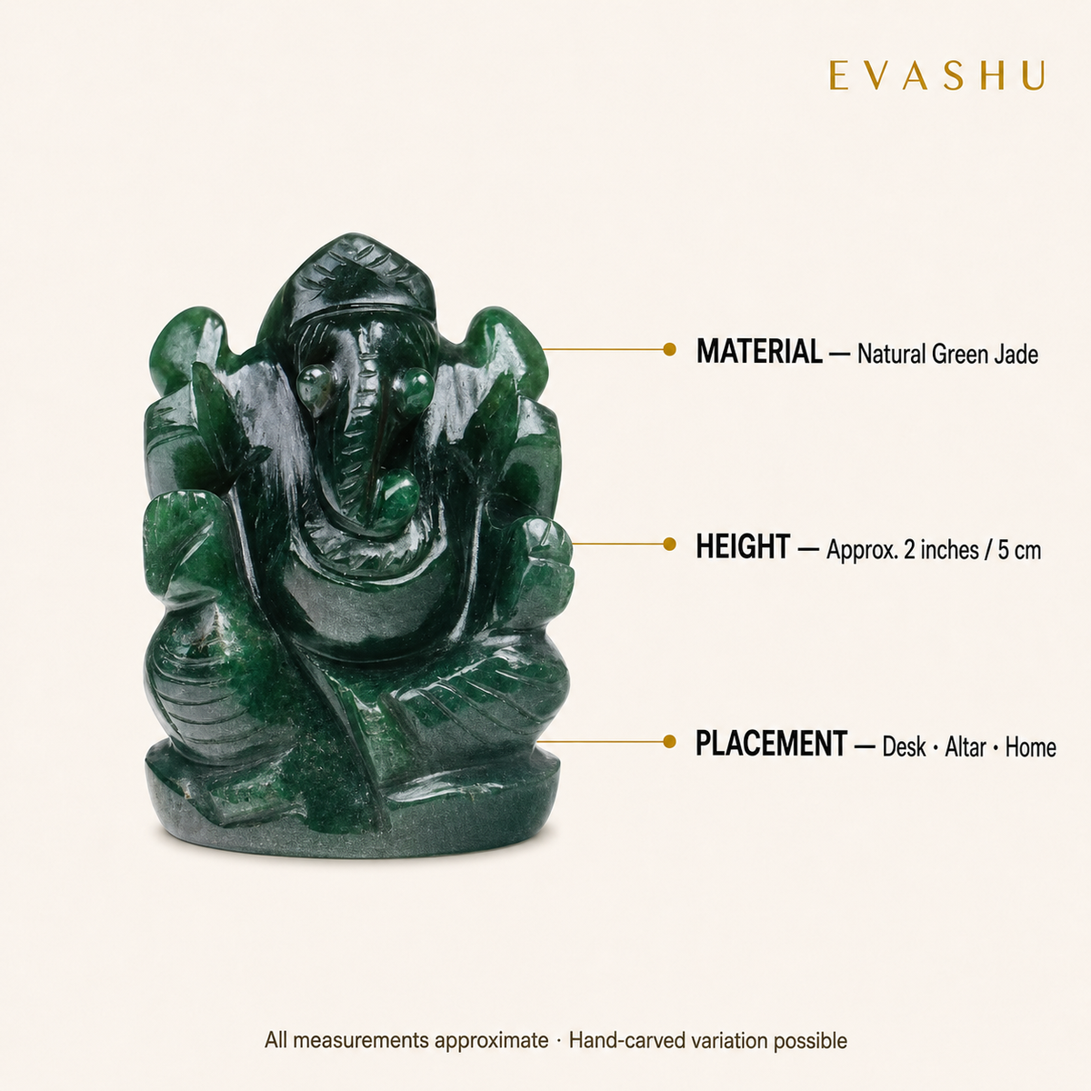Green Jade Ganesha size, dimensions and product specification guide
