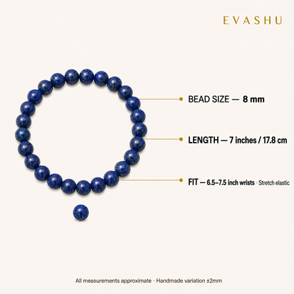 Lapis Lazuli Bracelet 8 mm bead size, bracelet length and stretch fit guide