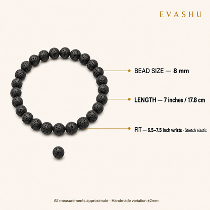 Lava Stone Bracelet 8 mm bead size, bracelet length and stretch fit guide
