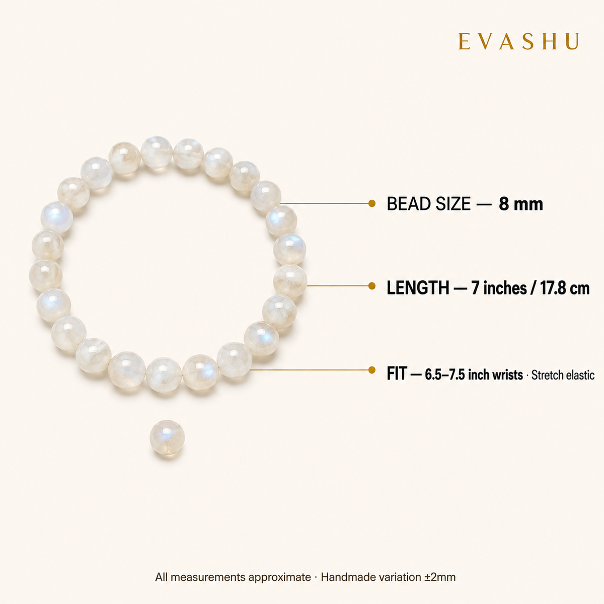 Moonstone 8 mm Bracelet size and product details