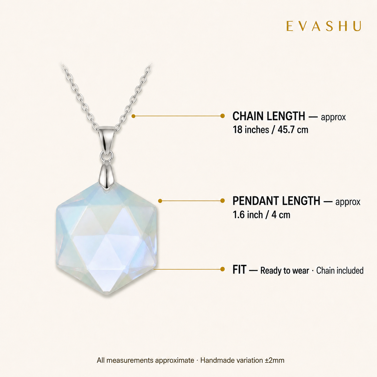 Opal Hexagon Pendant size, dimensions and product specification guide