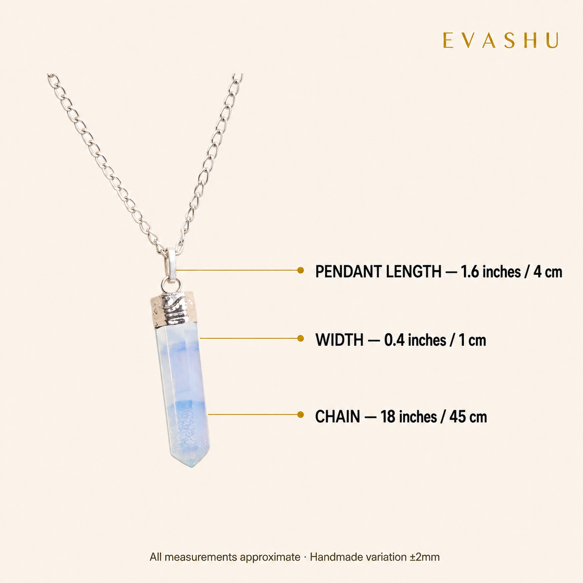 opalite-pencil-pendant size, dimensions and product specification guide
