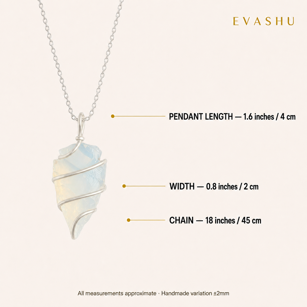 Opalite Pendant size, dimensions and product specification guide