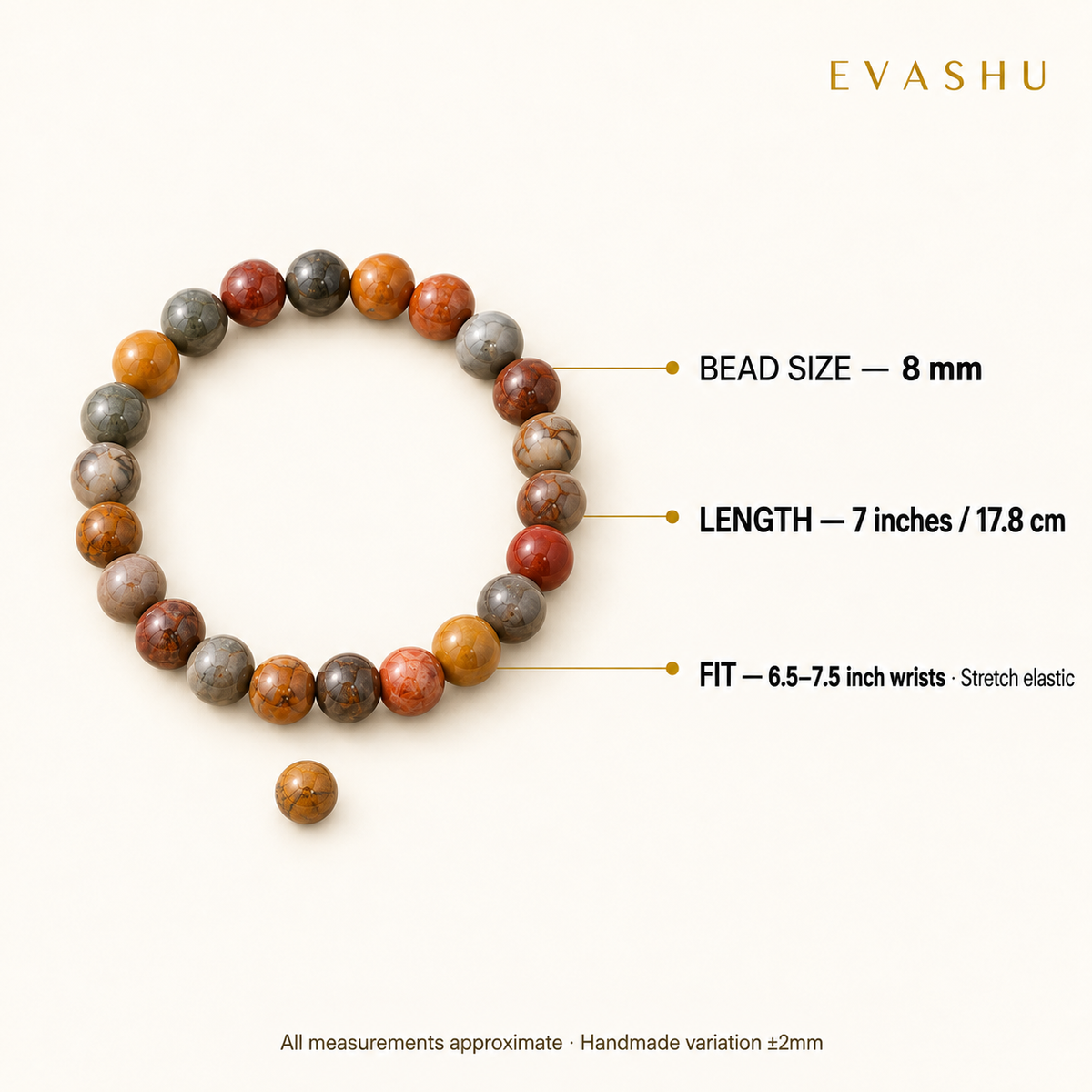 picasso-jasper-8mm-bracelet size, dimensions and product specification guide