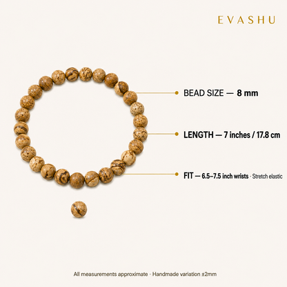 Picture Jasper Bracelet 8 mm bead size, bracelet length and stretch fit guide