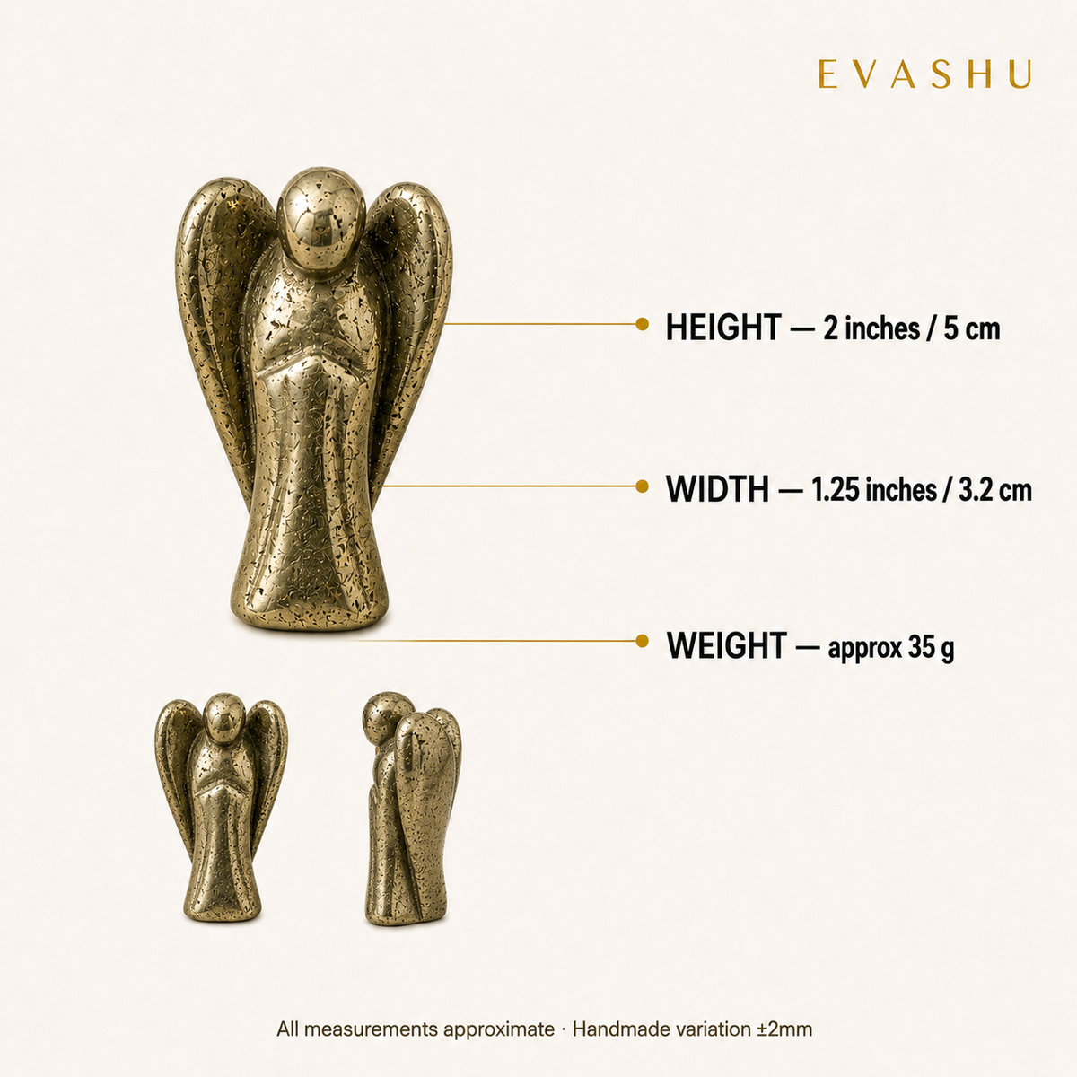 Pyrite Angel size, dimensions and product specification guide