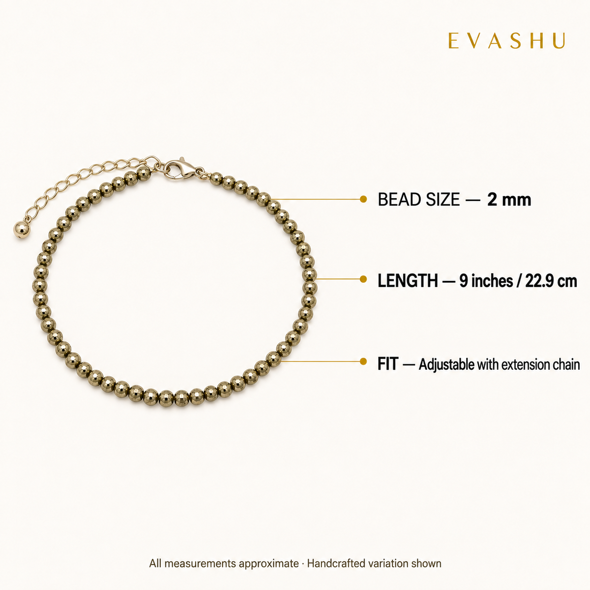 pyrite-anklet-set size, dimensions and product specification guide