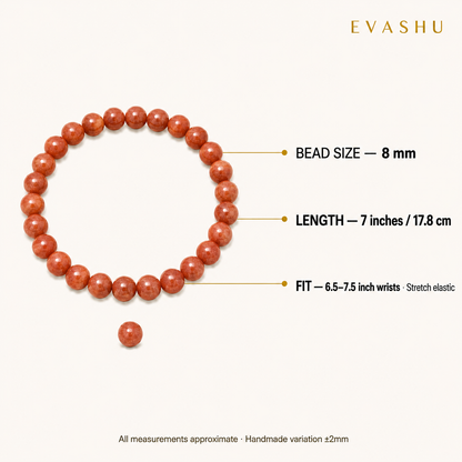 Red Aventurine Bracelet 8 mm bead size, bracelet length and stretch fit guide