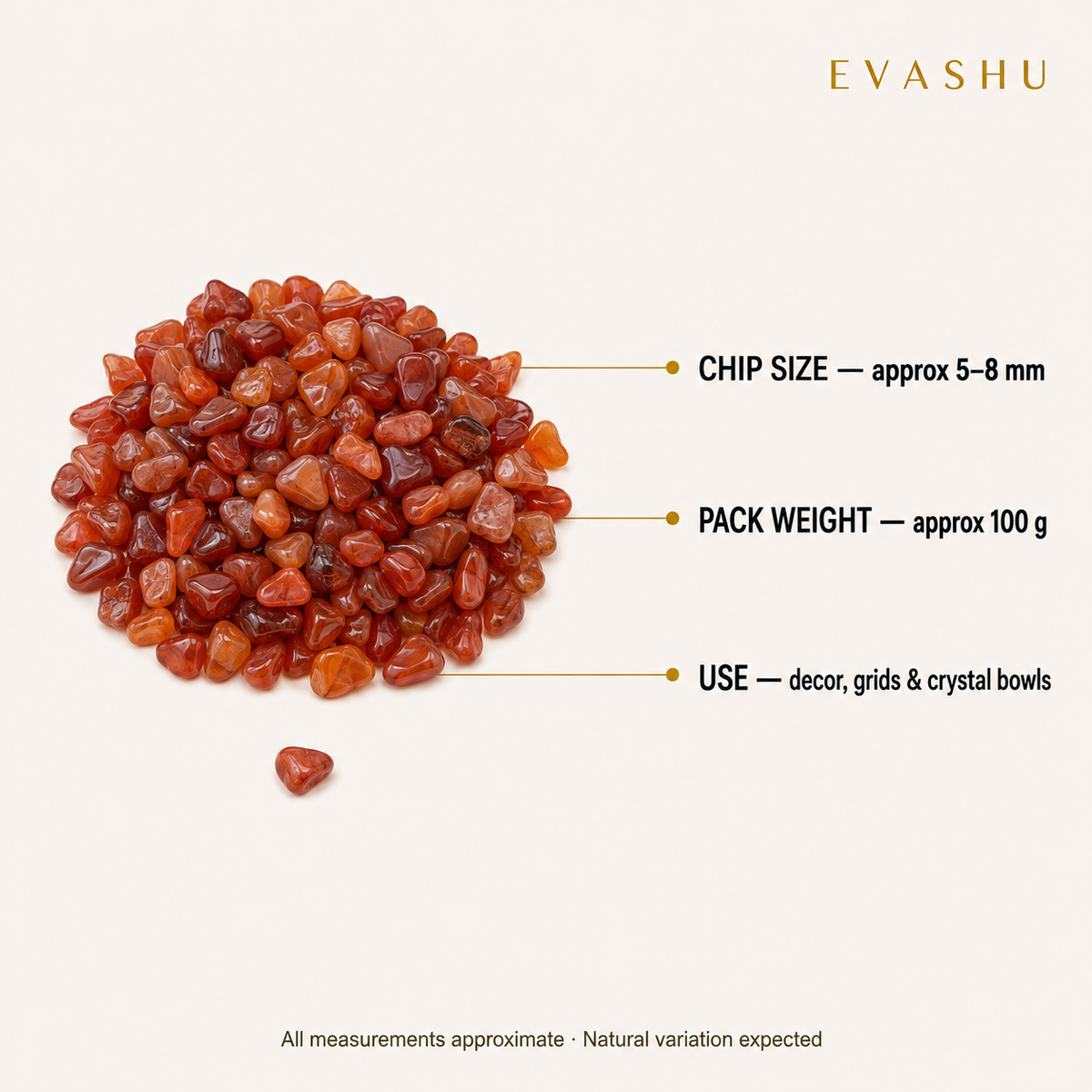 Red Carnelian Chips size, dimensions and product specification guide