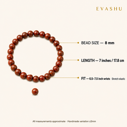 Red Jasper Bracelet 8 mm bead size, bracelet length and stretch fit guide