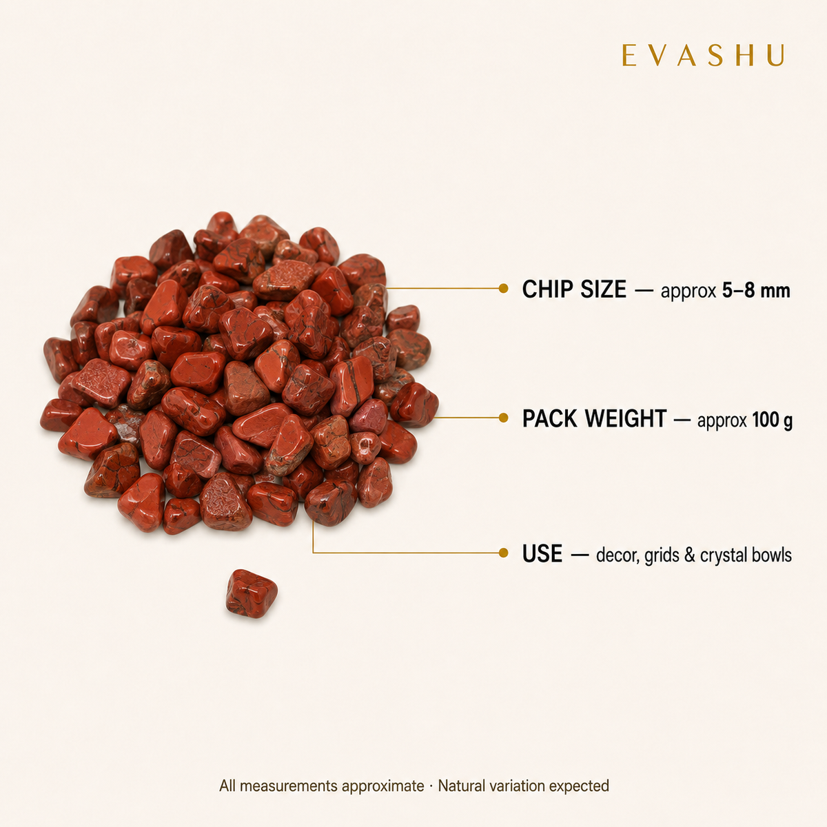 Red Jasper Chips size, dimensions and product specification guide