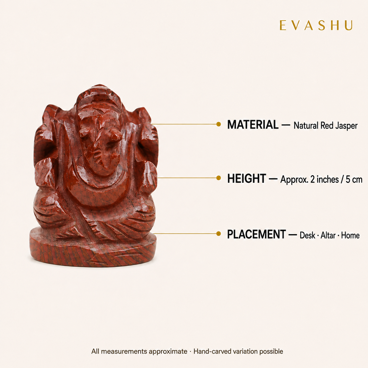 Red Jasper Ganesha size, dimensions and product specification guide