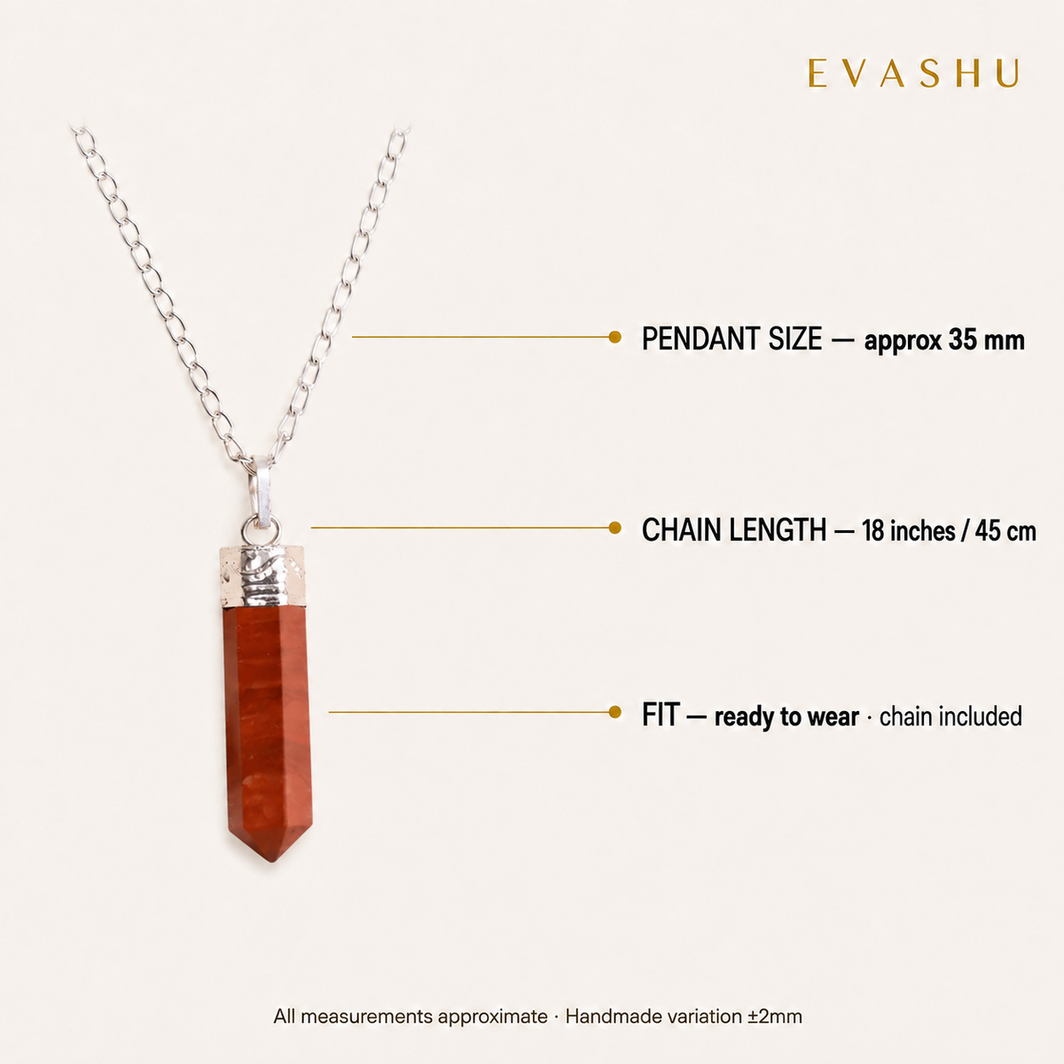 Red Jasper Pencil Pendant size, dimensions and product specification guide