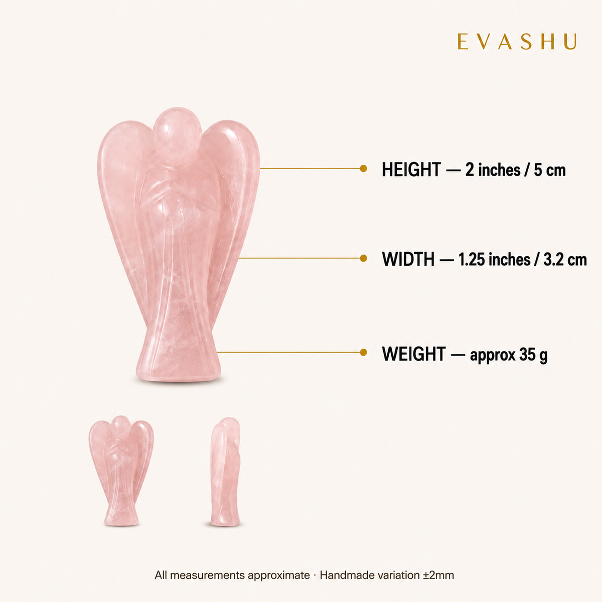 Rose Quartz Angel size, dimensions and product specification guide