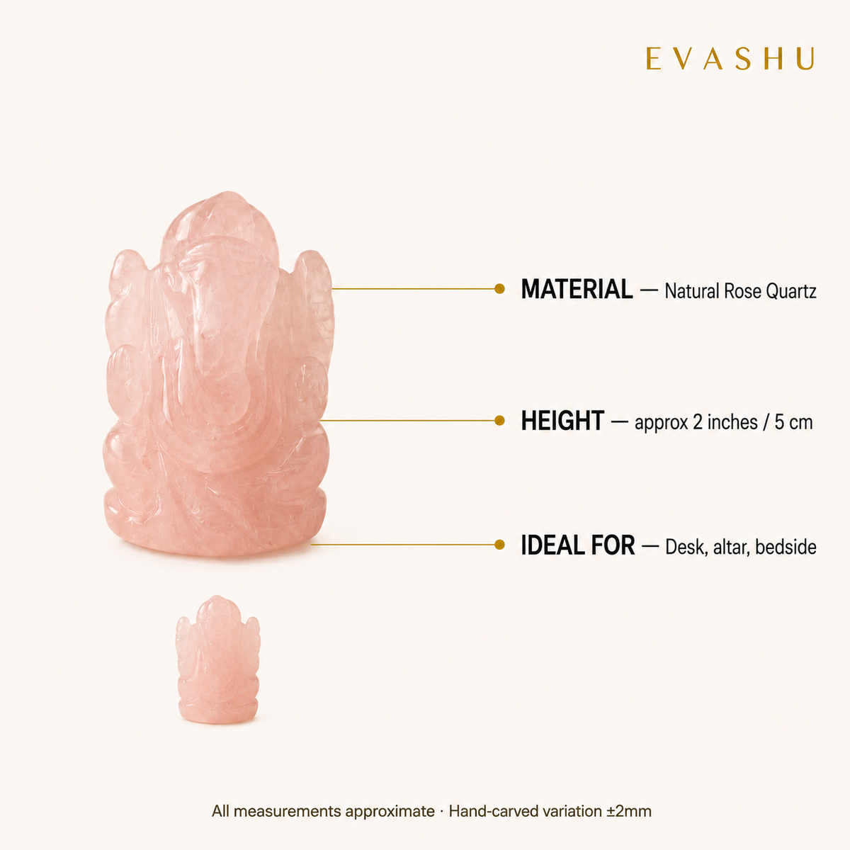 Rose Quartz Ganesha idol product details