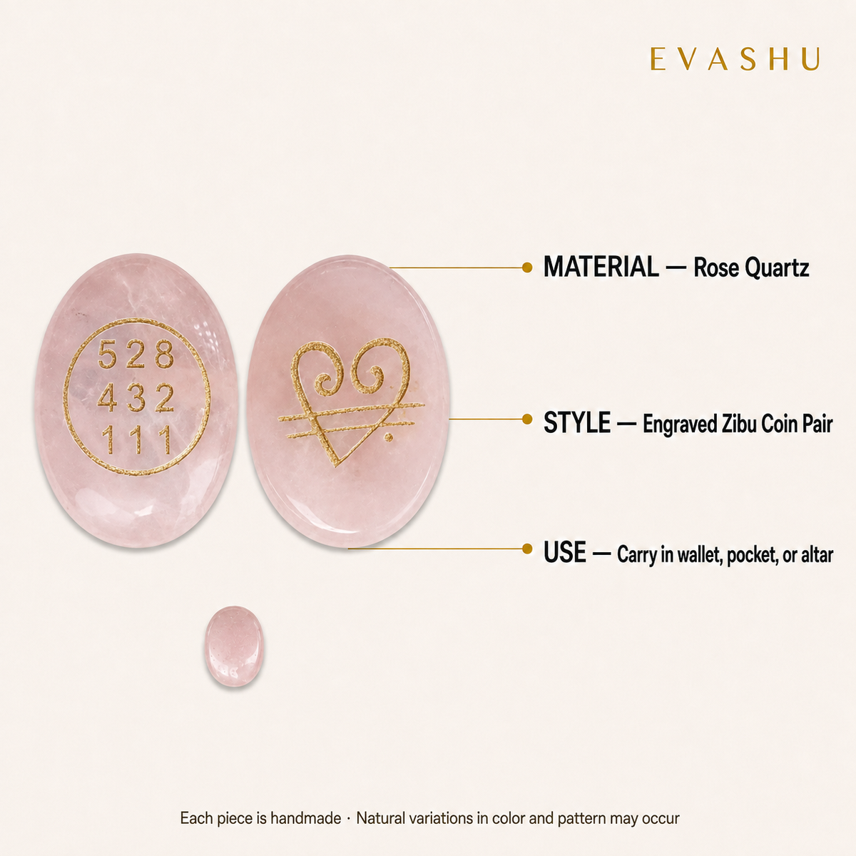 Rose Quartz Zibu Coin size, dimensions and product specification guide