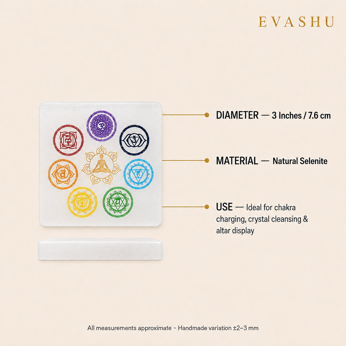 Selenite 7 Chakra Square Plate size, dimensions and product specification guide
