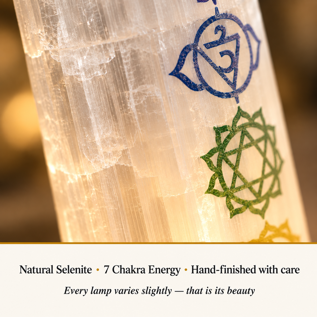selenite-7-chakra-tower-lamp size, dimensions and product specification guide