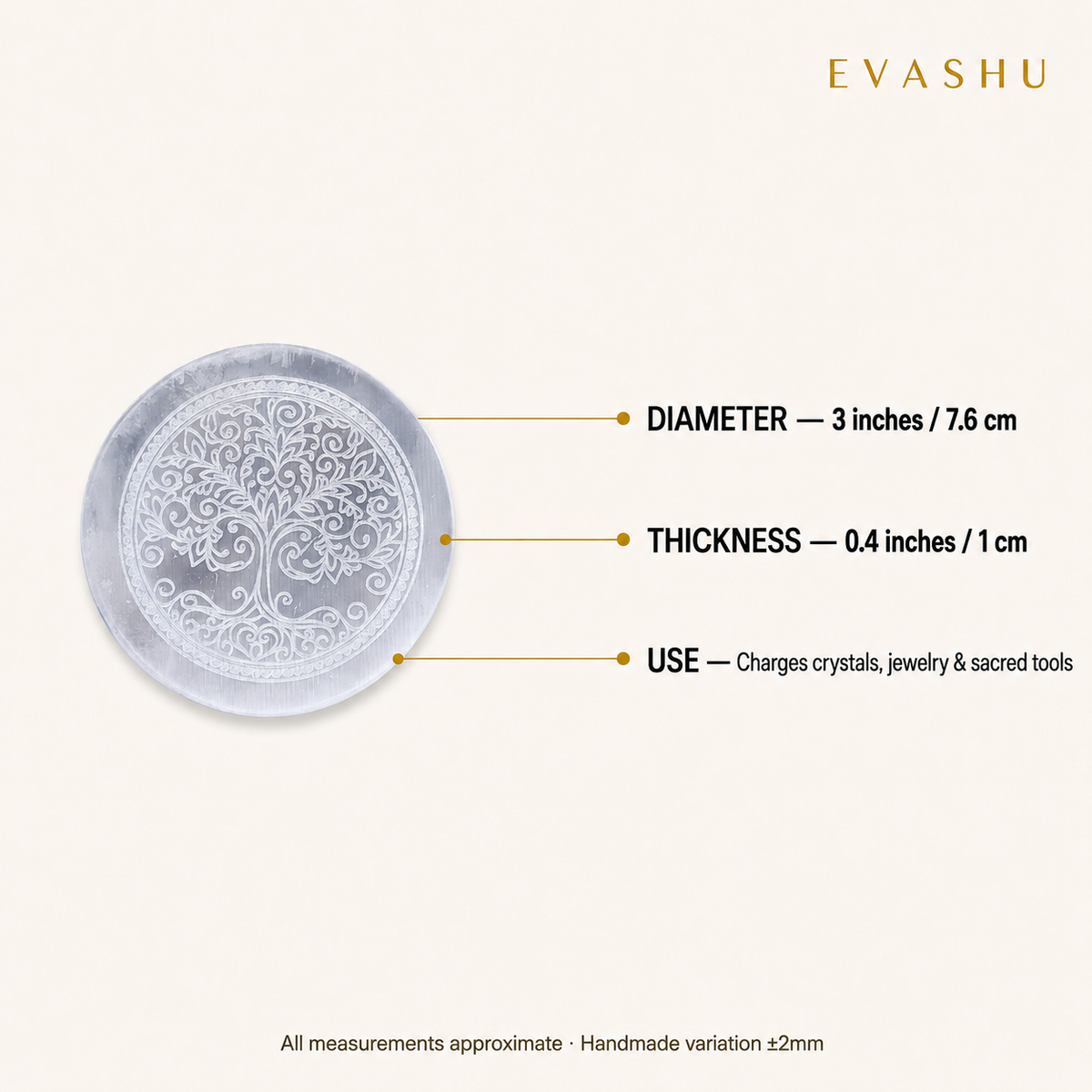 Selenite Flower of Life Charging Plate product specification guide