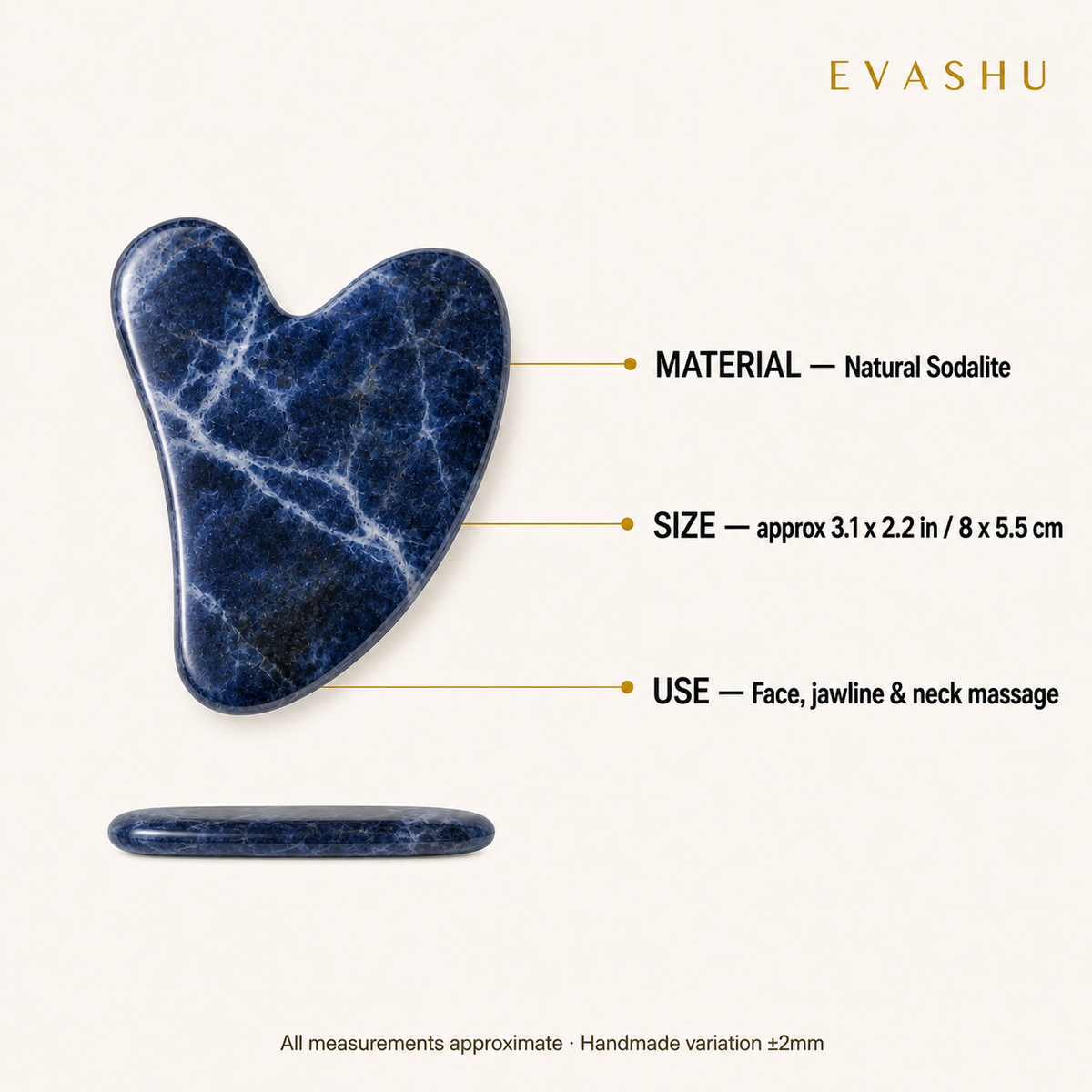 Sodalite Gua Sha size, dimensions and product specification guide