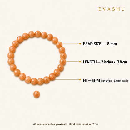 Sunstone Bracelet 8 mm bead size, bracelet length and stretch fit guide