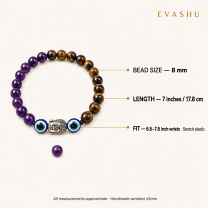 Tiger Eye Amethyst Evil Eye Bracelet size, dimensions and product specification guide
