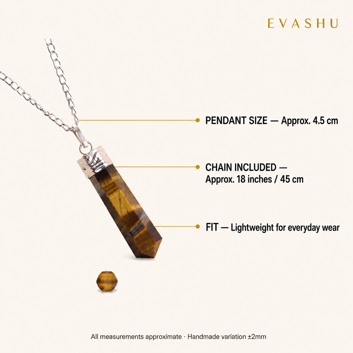 Tiger Eye Pencil Pendant size, dimensions and product specification guide