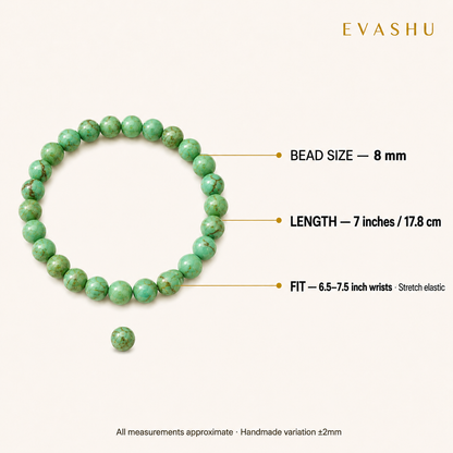 Turquoise Bracelet 8 mm bead size, bracelet length and stretch fit guide