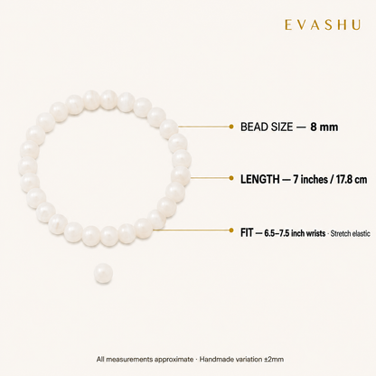 White Agate Bracelet 8 mm bead size, bracelet length and stretch fit guide