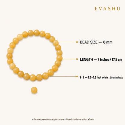 Yellow Aventurine Bracelet 8 mm bead size, bracelet length and stretch fit guide