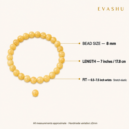 Yellow Jade Bracelet 8 mm bead size, bracelet length and stretch fit guide