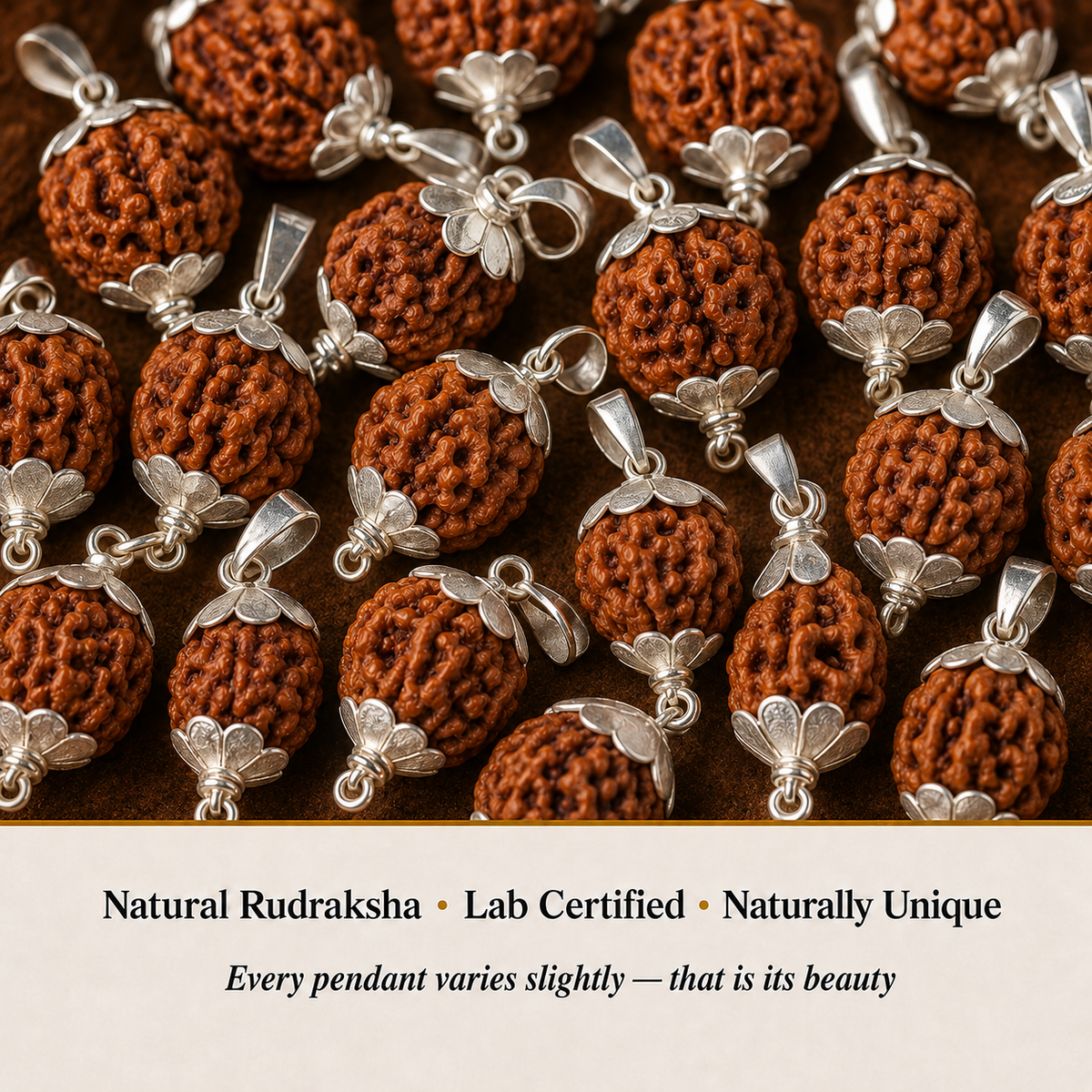 Close-up of 1 Mukhi Rudraksha Pendant showing natural crystal texture and detail