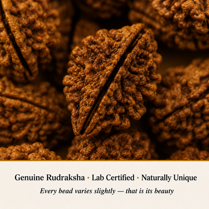 Close-up of 2 Mukhi Rudraksha showing natural crystal texture and detail