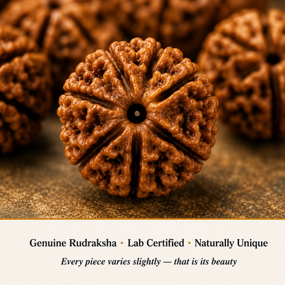 Close-up of 5 Mukhi Rudraksha showing natural crystal texture and detail