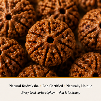 Close-up of 6 Mukhi Rudraksha showing natural crystal texture and detail