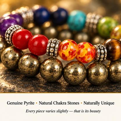 7 Chakra & Pyrite Duo Bracelet Set for Mindfulness