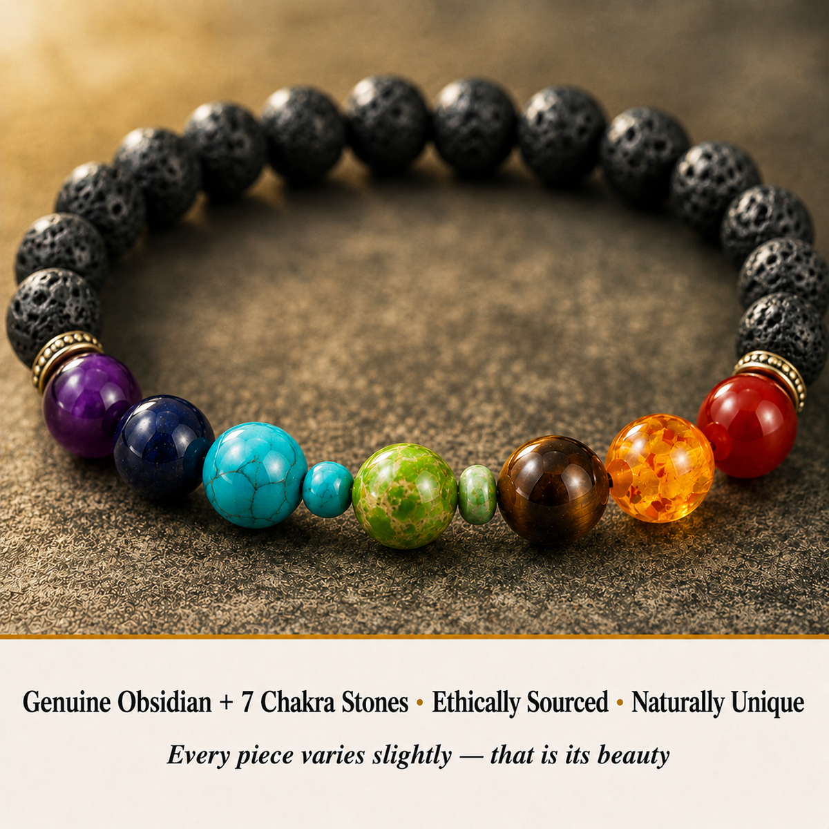 Black Obsidian, 7 Chakra & Evil Eye Bracelet for Protection