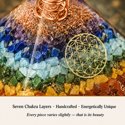 Close-up of 7 Chakra Pyramid showing natural crystal texture and detail
