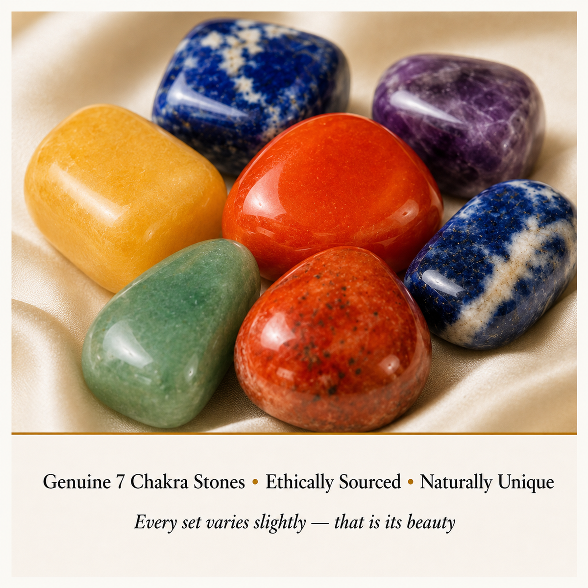 Close-up of 7 Chakra Tumble Set showing natural crystal texture and detail
