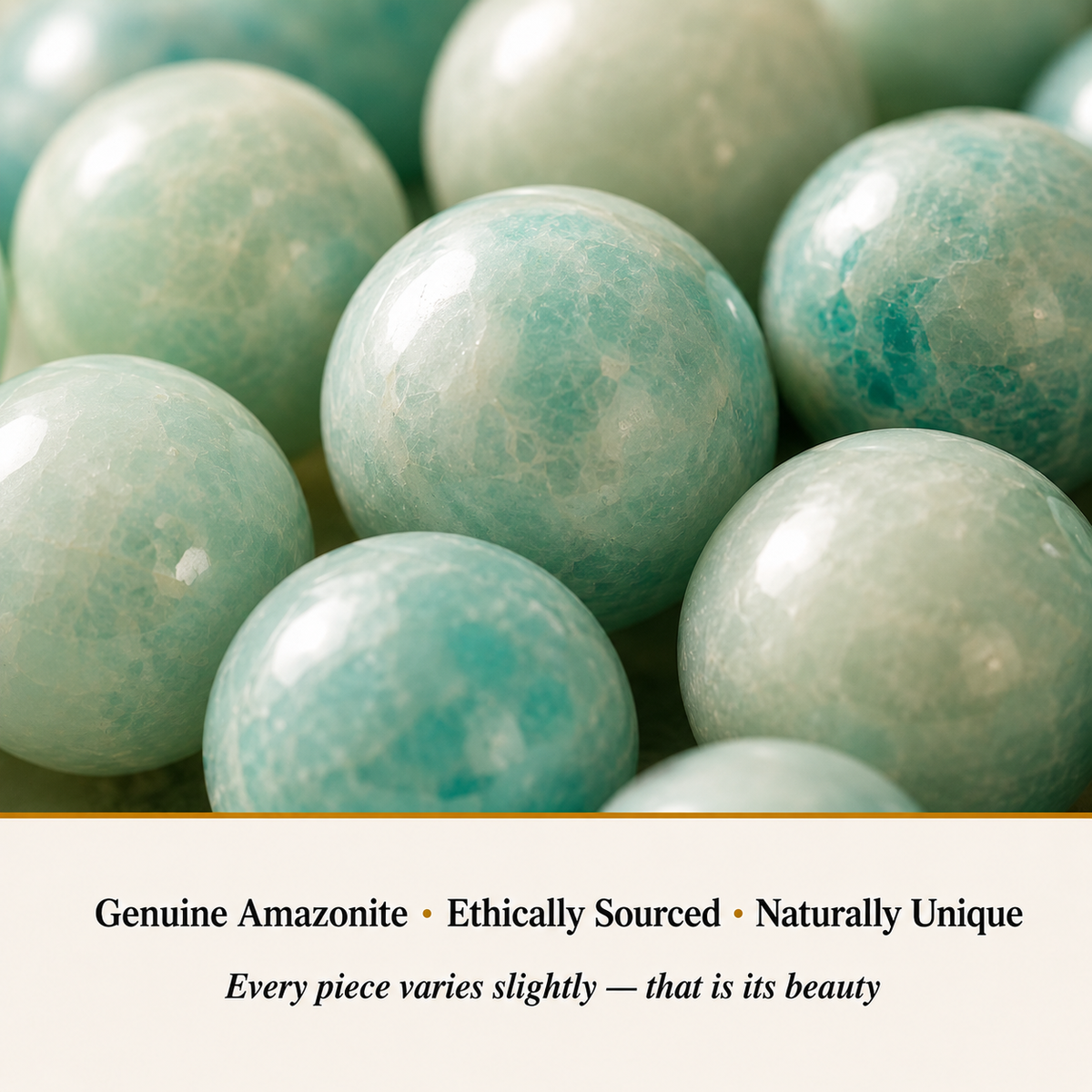Close-up of Amazonite Bracelet showing natural crystal bead texture and detail