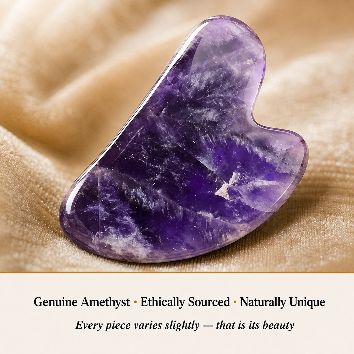 Close-up of Amethyst Gua Sha showing natural crystal texture and detail