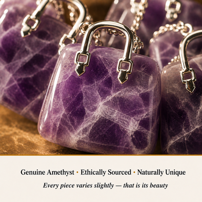 Close-up of Amethyst Handbag Pendant showing natural crystal texture and detail