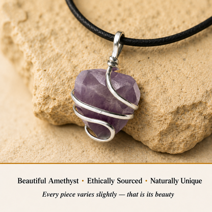 Close-up of Amethyst Pendant showing natural crystal texture and detail