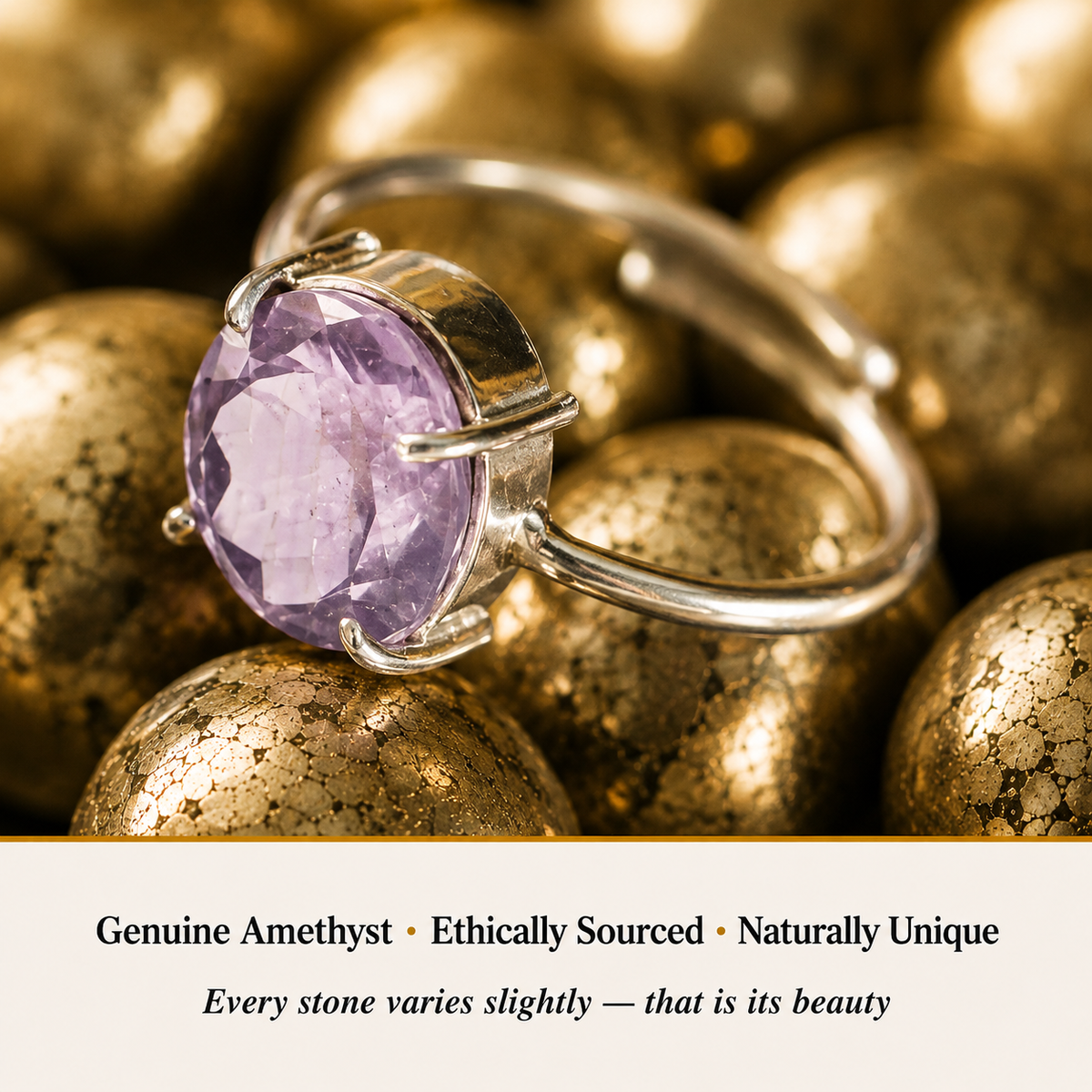 Close-up of Amethyst Ring showing natural crystal texture and detail