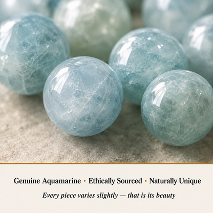 Close-up of Aquamarine Bracelet showing natural crystal bead texture and detail
