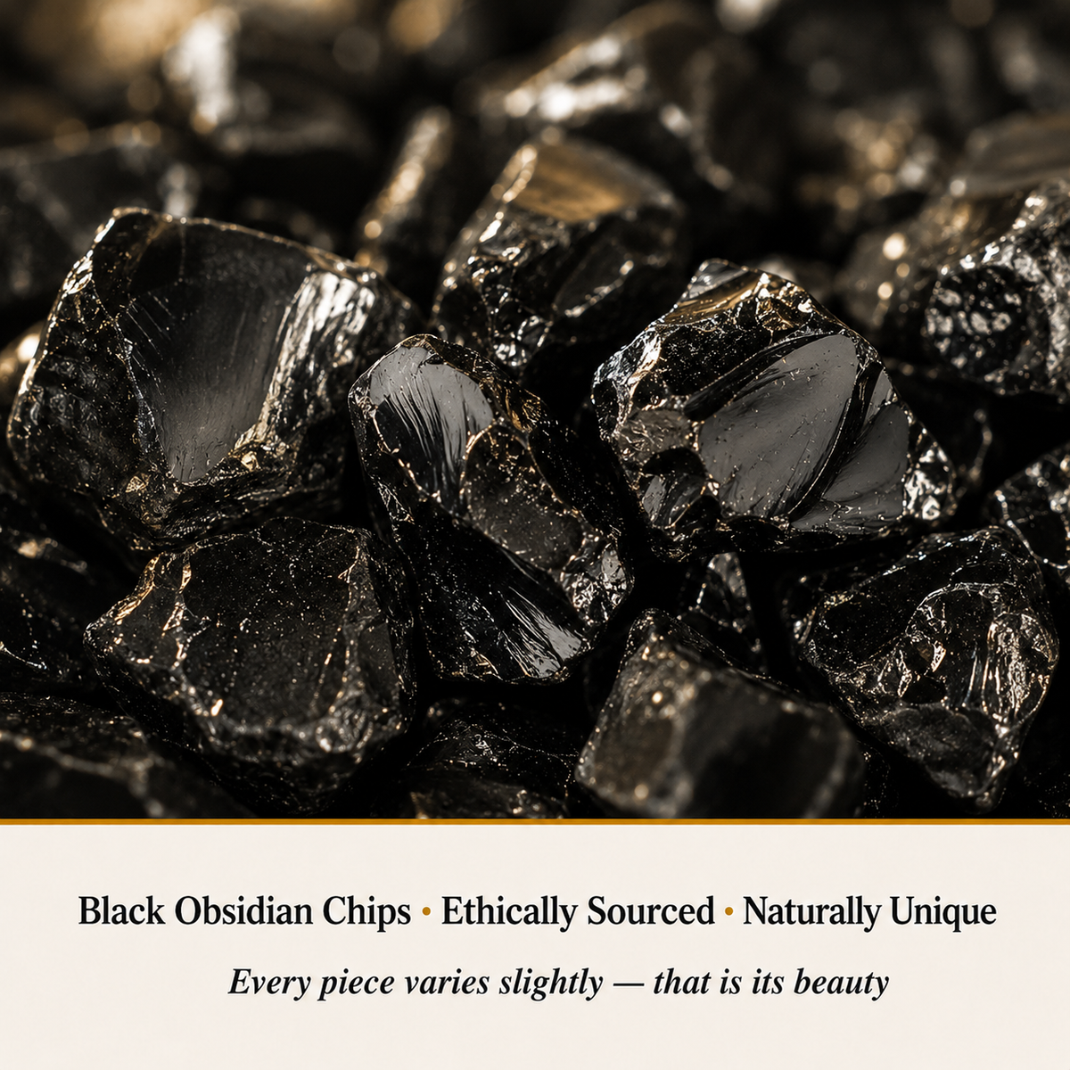 Close-up of Black Obsidian Chips showing natural crystal texture and detail