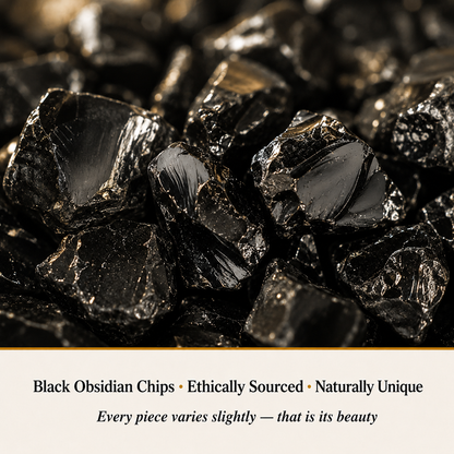 Close-up of Black Obsidian Chips showing natural crystal texture and detail
