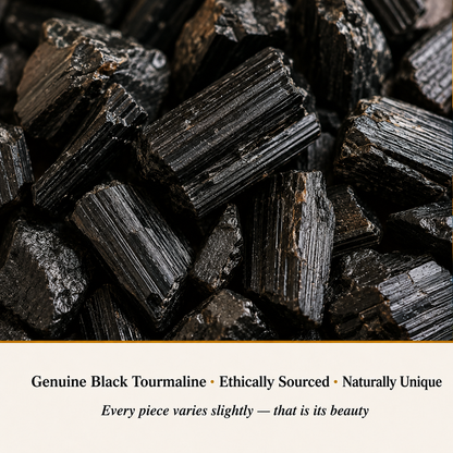 Close-up of Black Tourmaline Chips showing natural crystal texture and detail