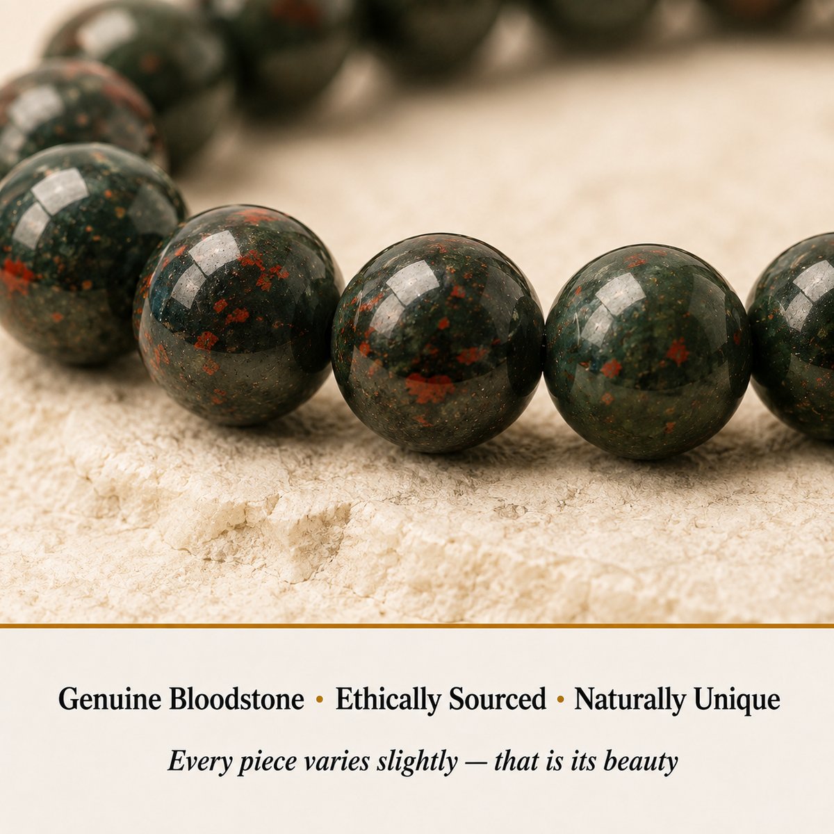 Close-up of Bloodstone Bracelet showing natural crystal bead texture and detail